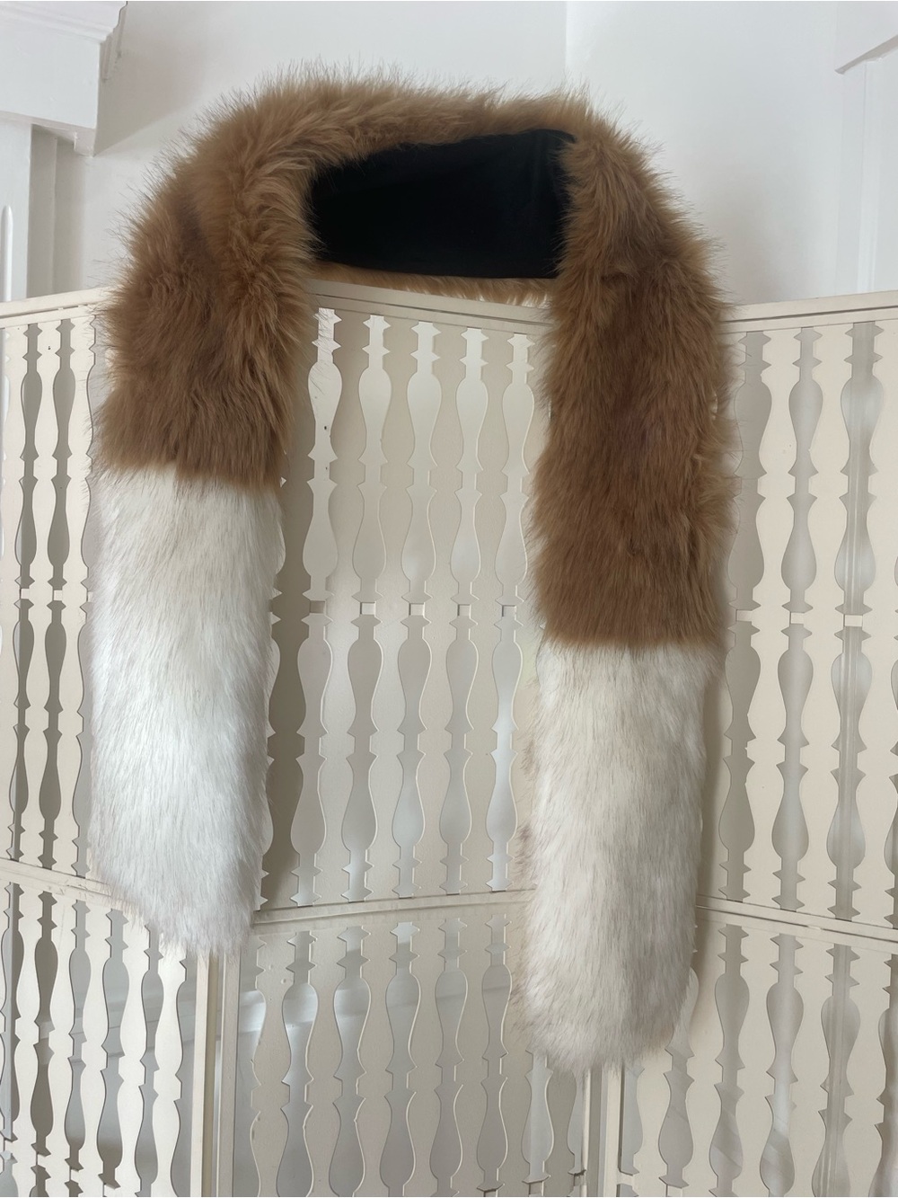 Lux Brown and Cream Faux Fur Scarf